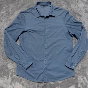 Lululemon Button Down Shirt Mens Large Blue Long Sleeve Tech Knit